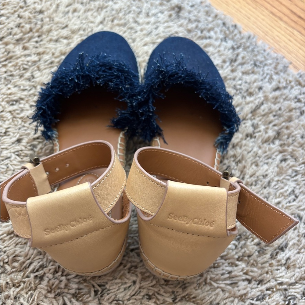 See by Chloé Denim Canvas Raw-Edge Espadrille Sandals - Picture 4 of 7